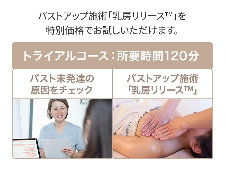 バストアップ施術「乳房リリース™」を特別価格でお試しいただけます。
